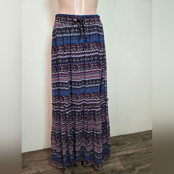 Imaginary Voyage Multicolor Tiered Boho Peasant Lined Maxi Skirt Size Large - Picture 10 of 14